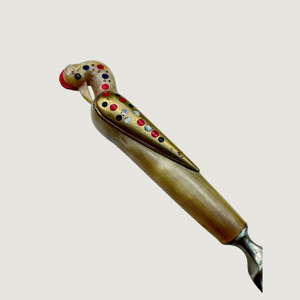 Said & Alfred‎ Haddad Knife Vintage Lebanon Bird Handle Horn Brass Inlay 8in